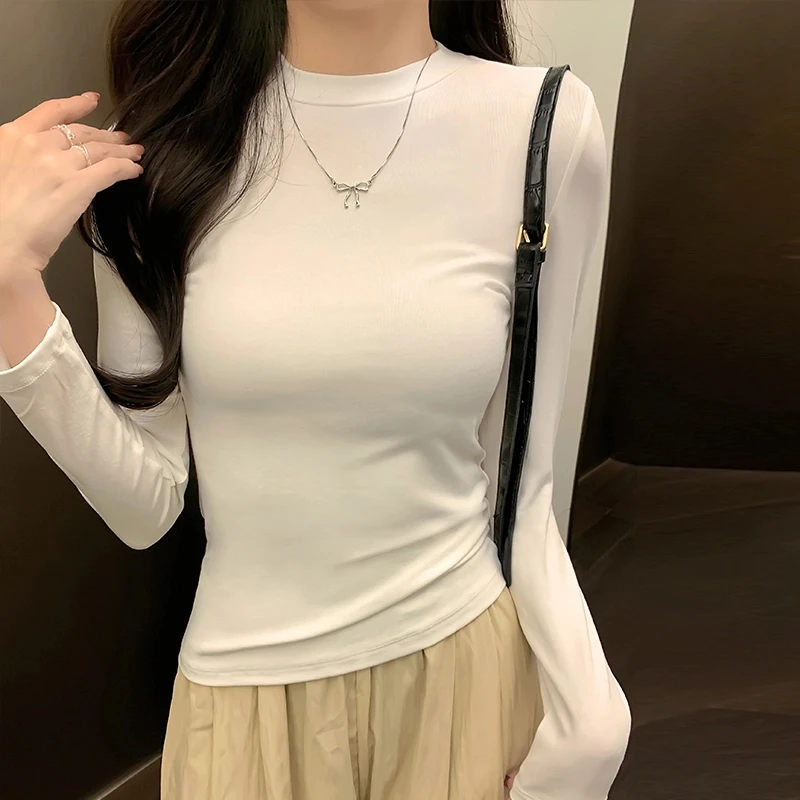 打底衫百搭圆领秋季内搭修身小高领T恤修身显瘦上衣洋气质长袖