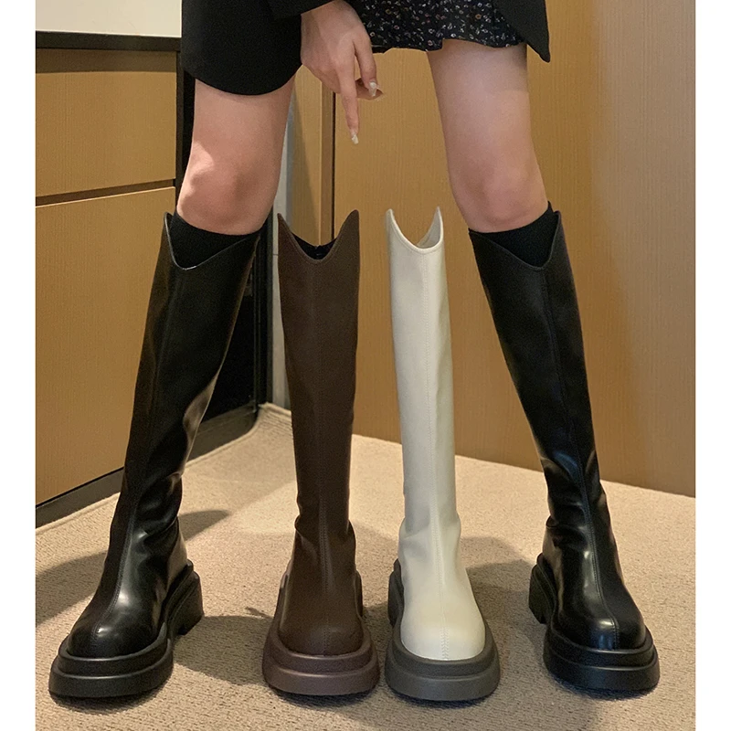 贾不假v口长筒靴靴子女2025新款骑士靴女小个子高筒靴