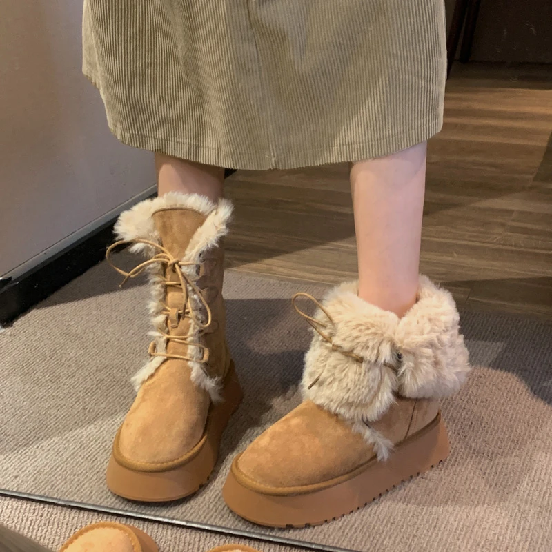 【宝悦专享】贾不假加绒雪地靴女新款时尚流行毛毛加厚底保暖棉鞋