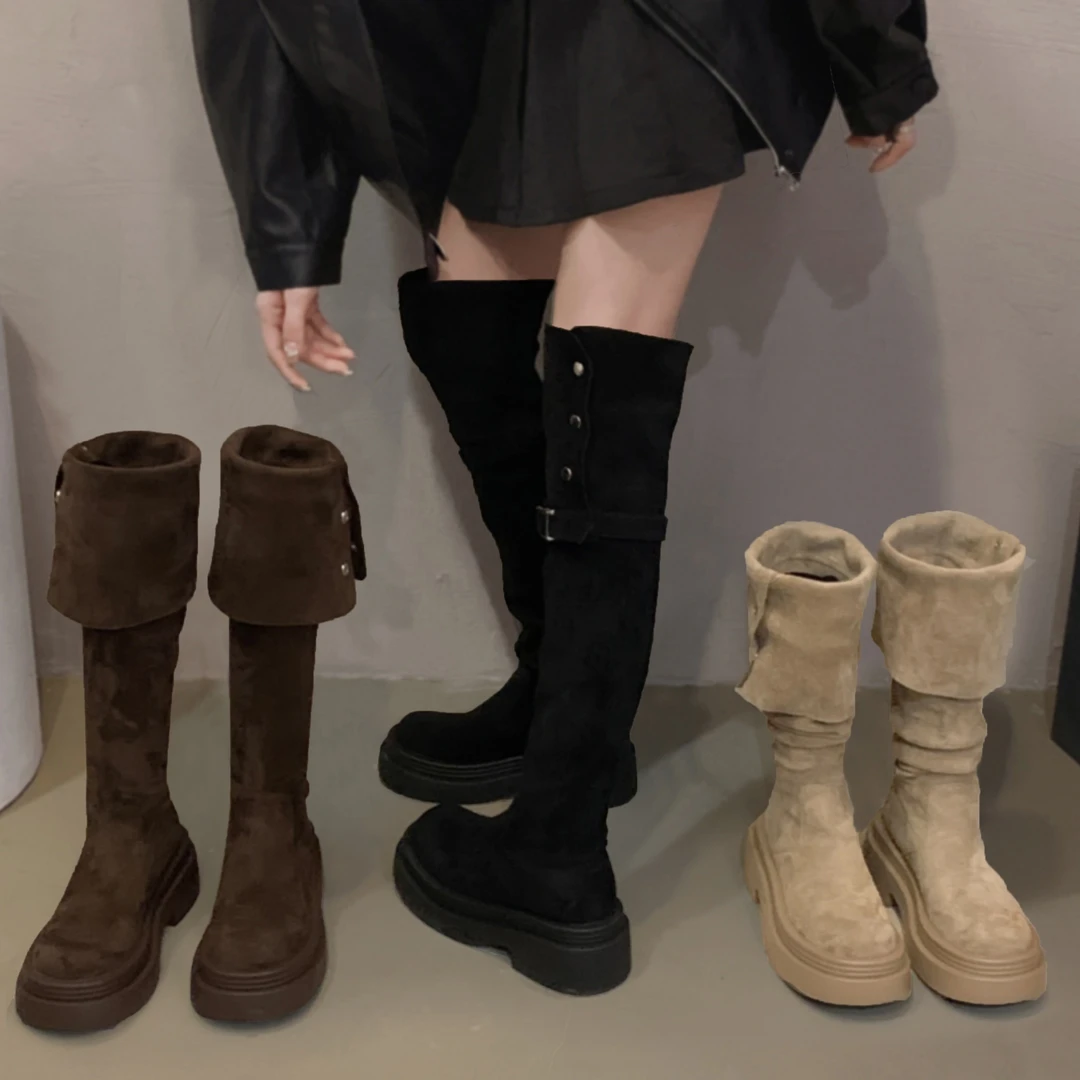 JBJ贾不假-网红长靴女2024年款超火复古洋气厚底炸街瘦瘦靴潮