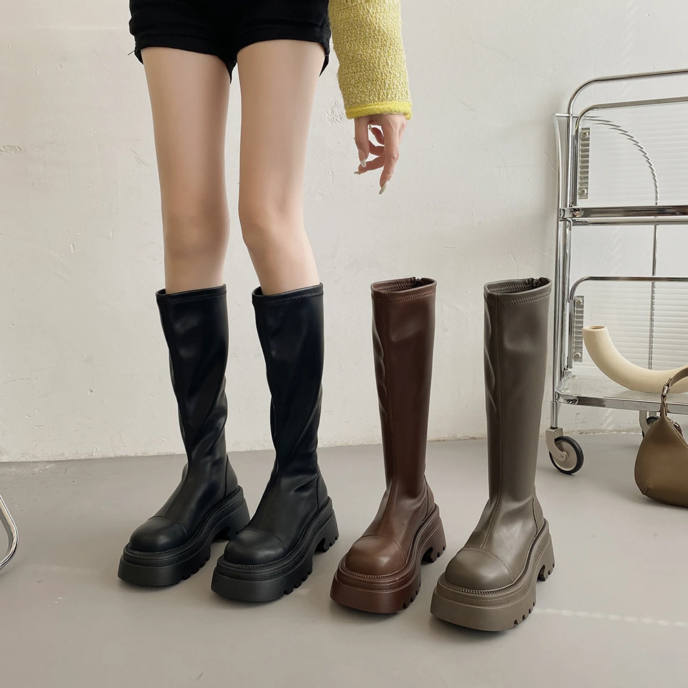 贾不假长靴2023秋冬新款女百搭小个子厚底不过膝长筒潮弹力靴子潮