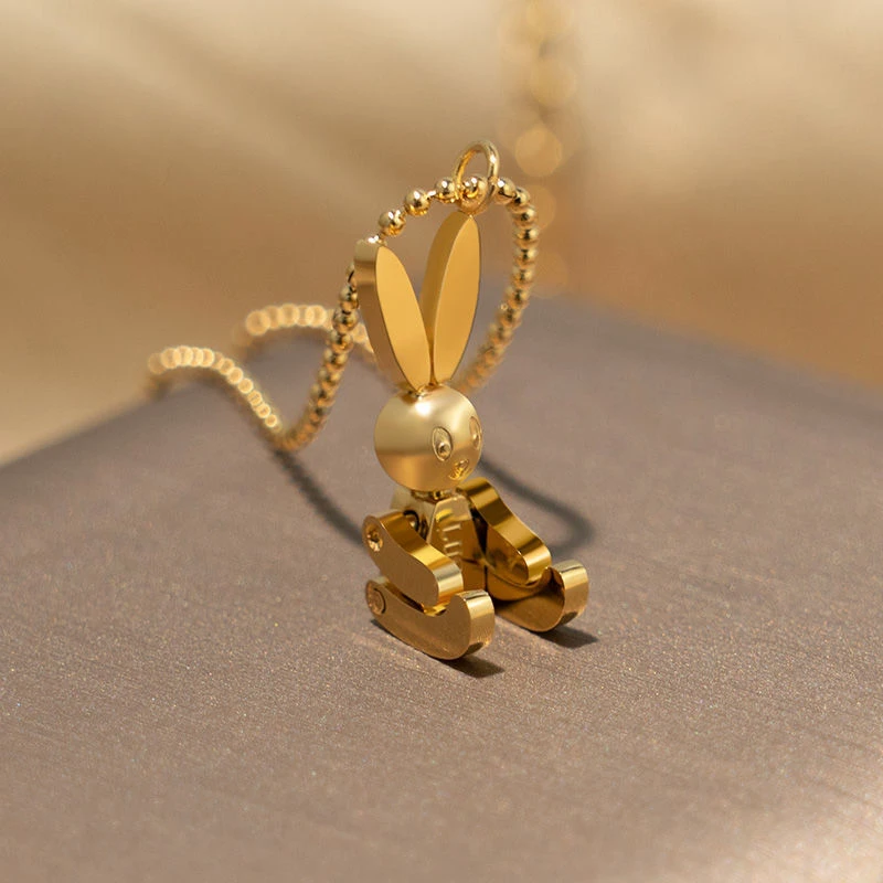 钛钢项链 保色不掉色轻奢小众高级设计感女锁骨链子新款机械兔子