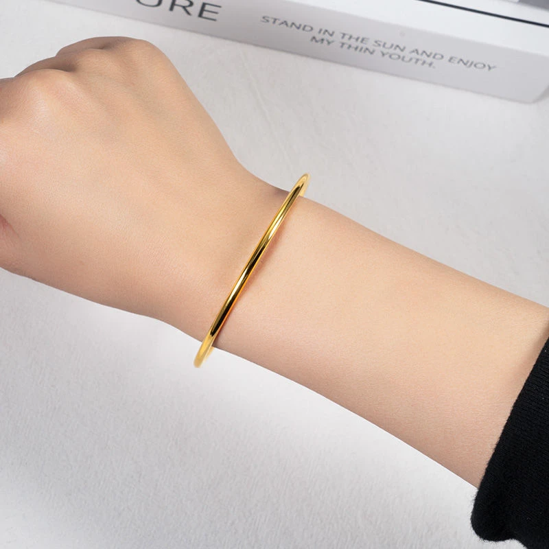 钛钢手镯 高品质不掉色女神金色手链古法细款单线圈素圈光面2/3mm