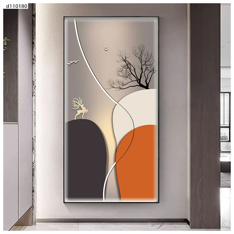 玄关装饰画现代简约走廊过道挂画入户正对门竖版壁画轻奢抽象墙画