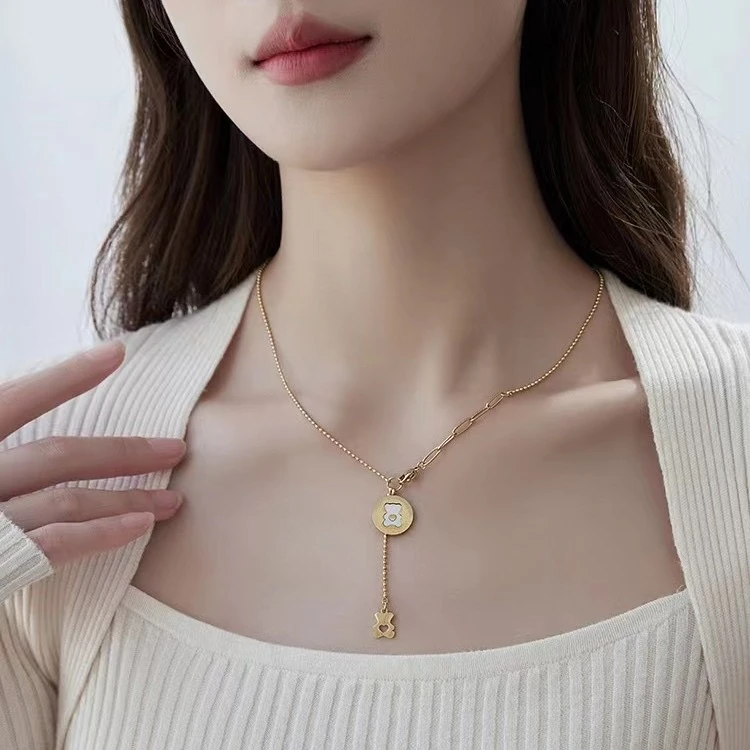 钛钢项链 A-06---流苏小众小熊项链吊坠气质轻奢时尚百搭流苏坠链