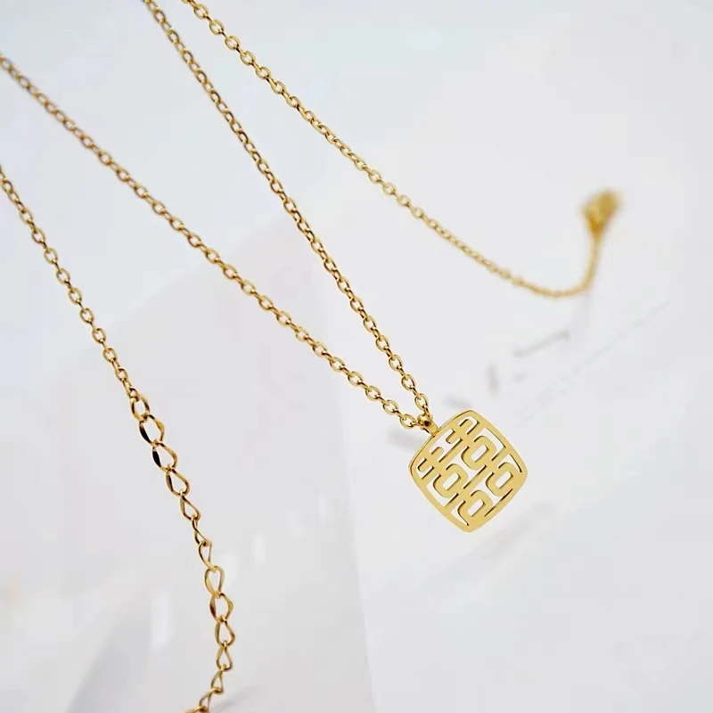 钛钢项链 饰品锁骨链A-35轻奢时尚百搭双喜设计感小众简约坠链