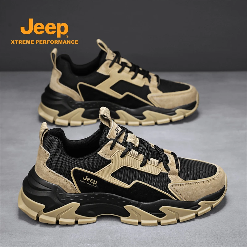 jeep吉普男鞋2025新款秋季增高老爹鞋男士真皮运动潮鞋百搭休闲鞋