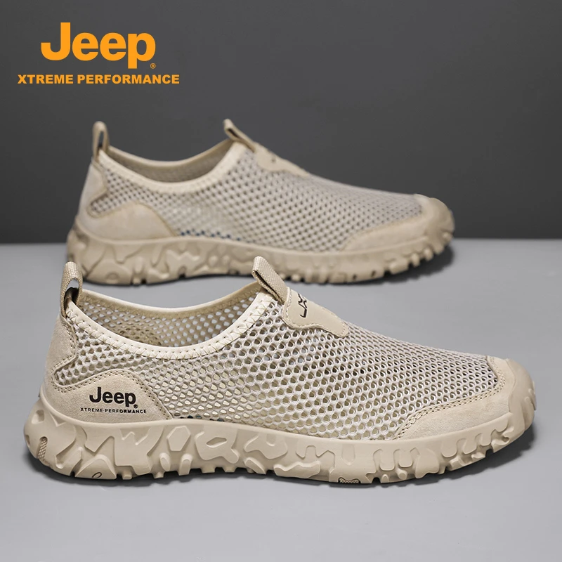 jeep吉普男鞋一脚蹬网面运动鞋子2025夏季透气轻便休闲鞋高能感鞋