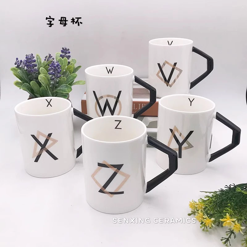 情侣杯英文字母水杯家用个性马克杯简约口杯无盖杯网红大容量水杯