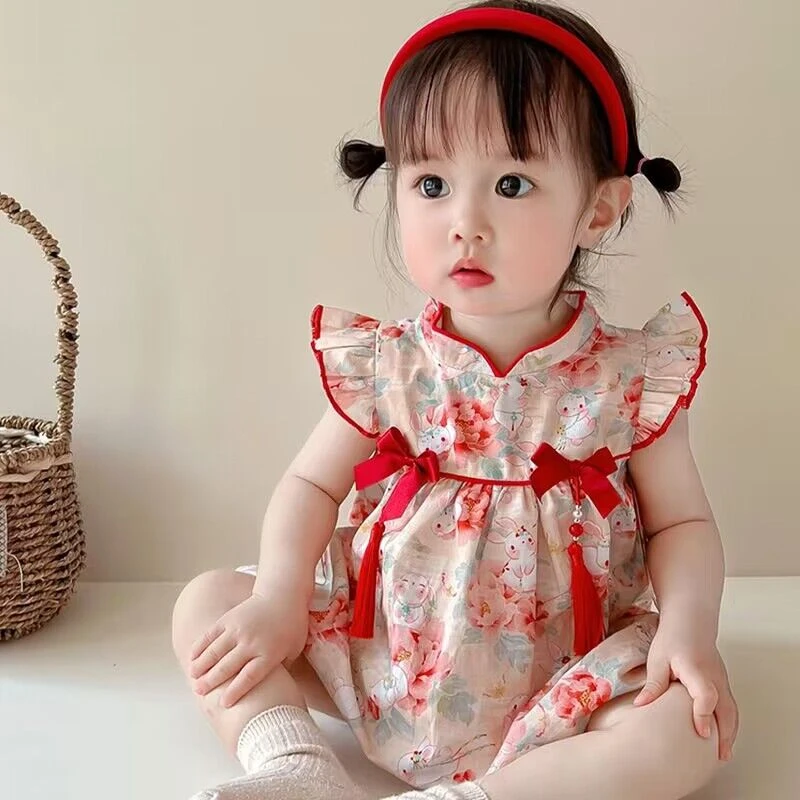 【沫沫家】儿童女童夏季国风夏装中国风裙子碎花婴儿洋气包屁衣