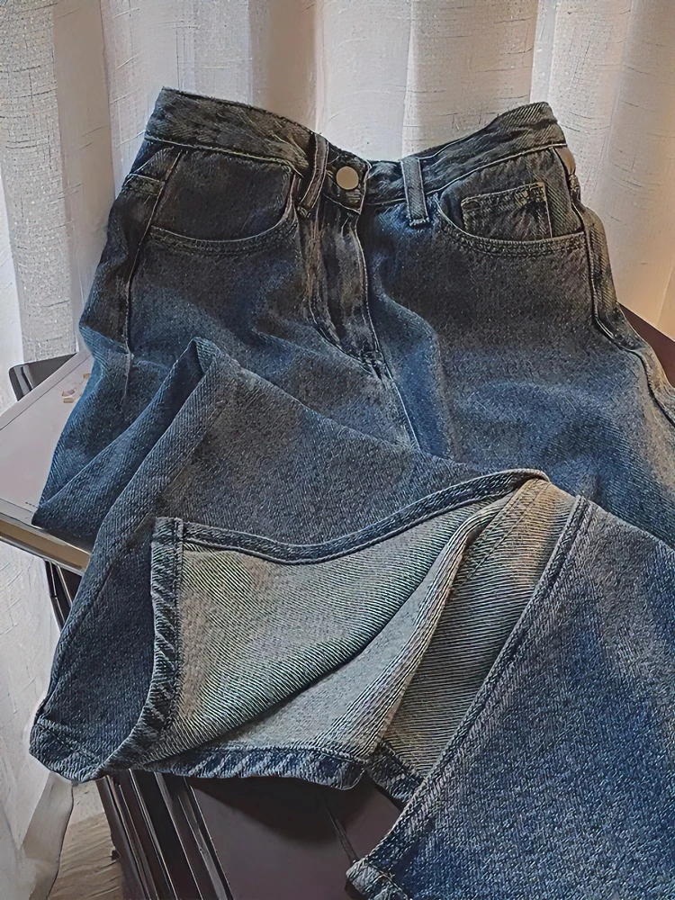 2025年梨形身材高腰遮胯牛仔半身裙女秋款小个子中长款开叉a字裙