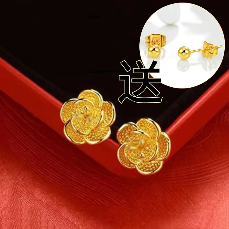 钛钢耳饰 【到手二对】拍玫瑰花耳钉送精致豆豆耳钉女民族风高级感