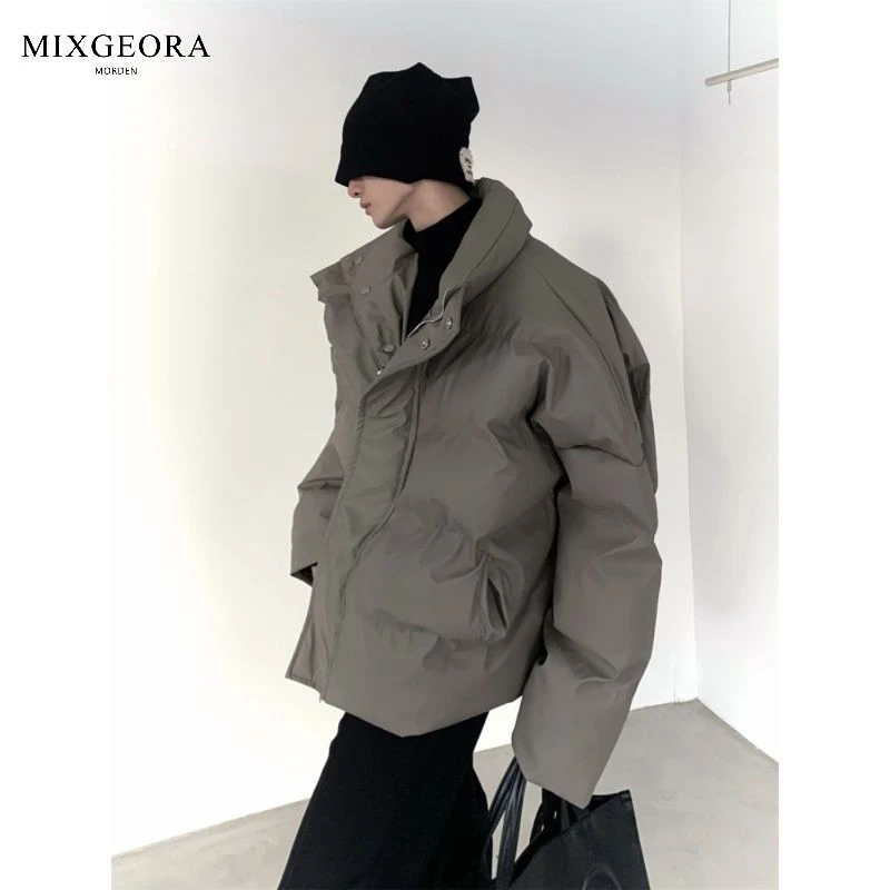 时尚羽绒服MIXGEORA韩国小众pu皮羽绒服外套男女冬季高级感立领宽