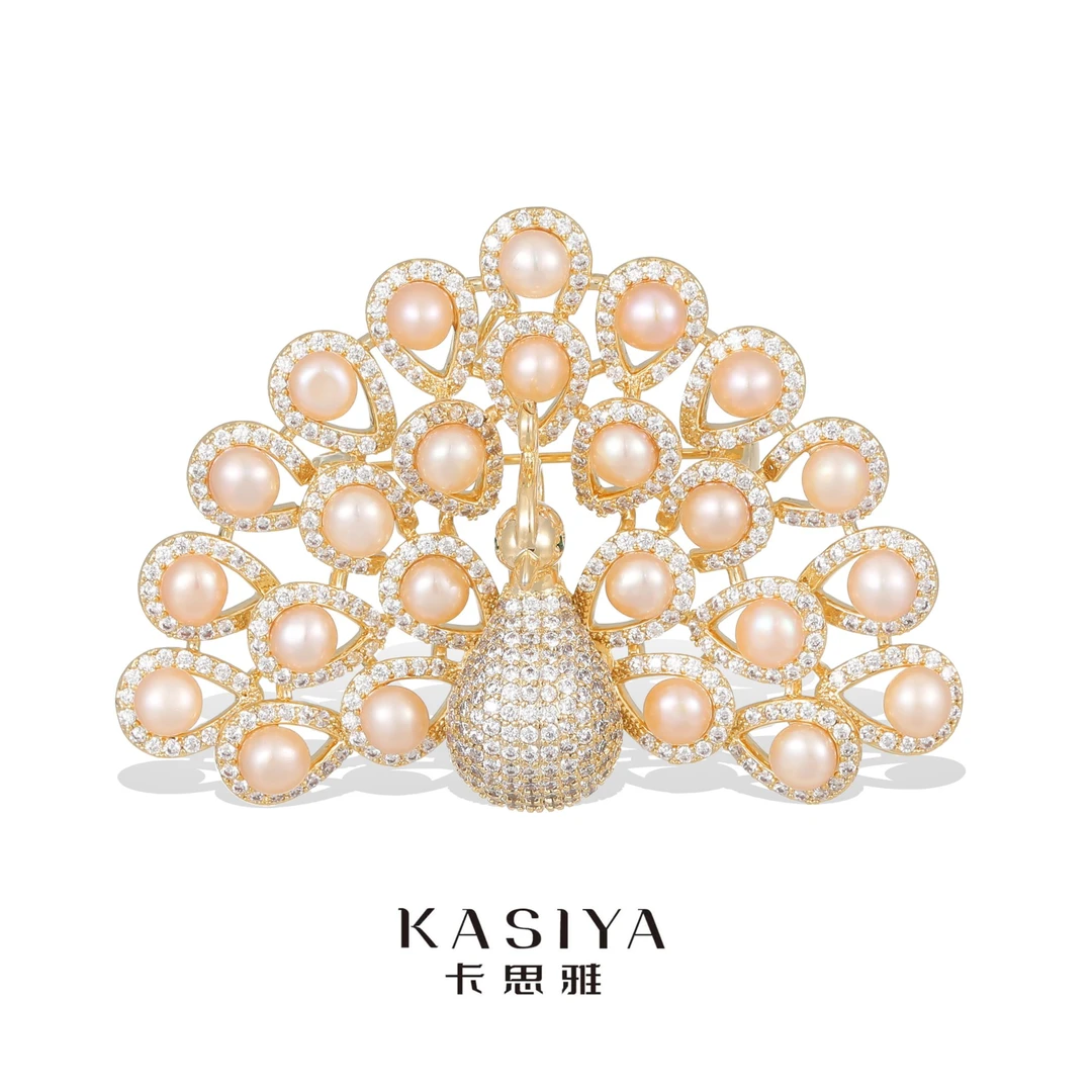 kasiya/卡思雅 铜合金胸针 孔雀开屏珍珠胸针秋冬款送礼胸花