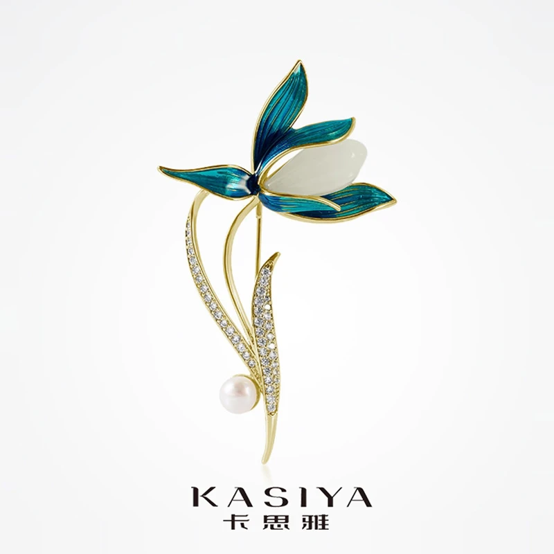 kasiya/卡思雅 铜合金珐琅胸针 玉兰花气质胸针高档精致胸花饰品