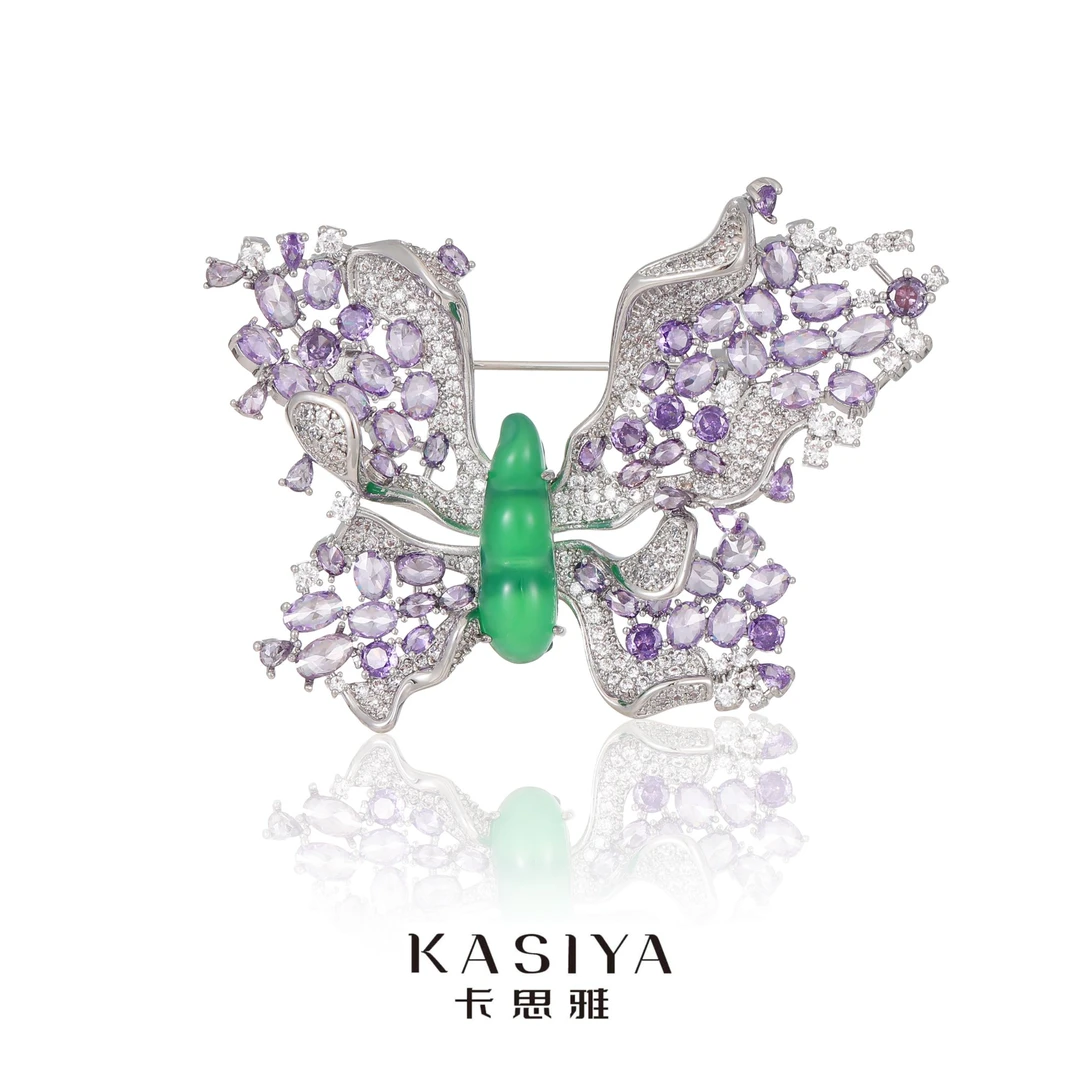 kasiya/卡思雅 铜合金仿水晶胸针 秋冬新紫色蝴蝶胸针送礼胸花