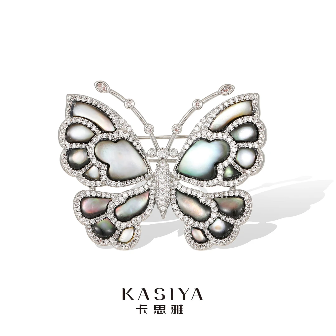 kasiya/卡思雅 铜合金贝壳胸针 秋冬百搭时尚黑贝蝴蝶胸针