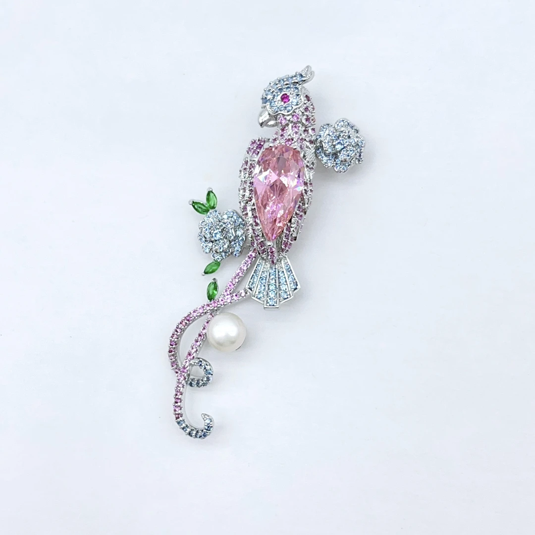 kasiya/卡思雅 铜合金仿水晶胸针 新款粉色鹦鹉胸针送礼胸花