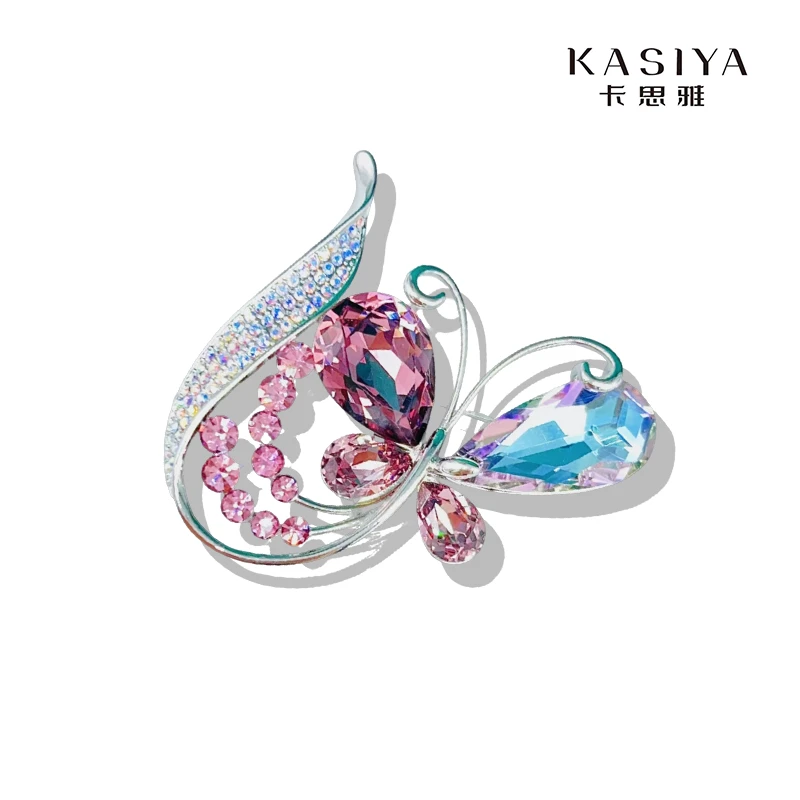 kasiya/卡思雅 铜合金仿水晶胸针 2024秋冬新版施家水晶蝴蝶胸针