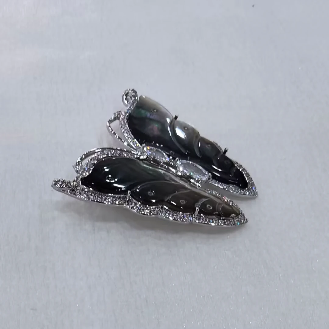 kasiya/卡思雅 铜合金贝壳胸针 黑贝蝴蝶胸针百搭款