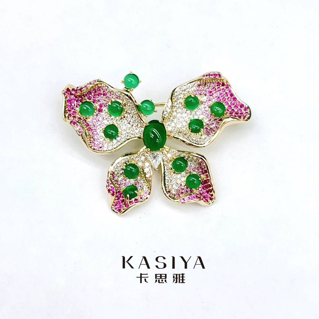 kasiya/卡思雅 铜合金胸针 绿色露珠蝴蝶胸针奢华大气时尚