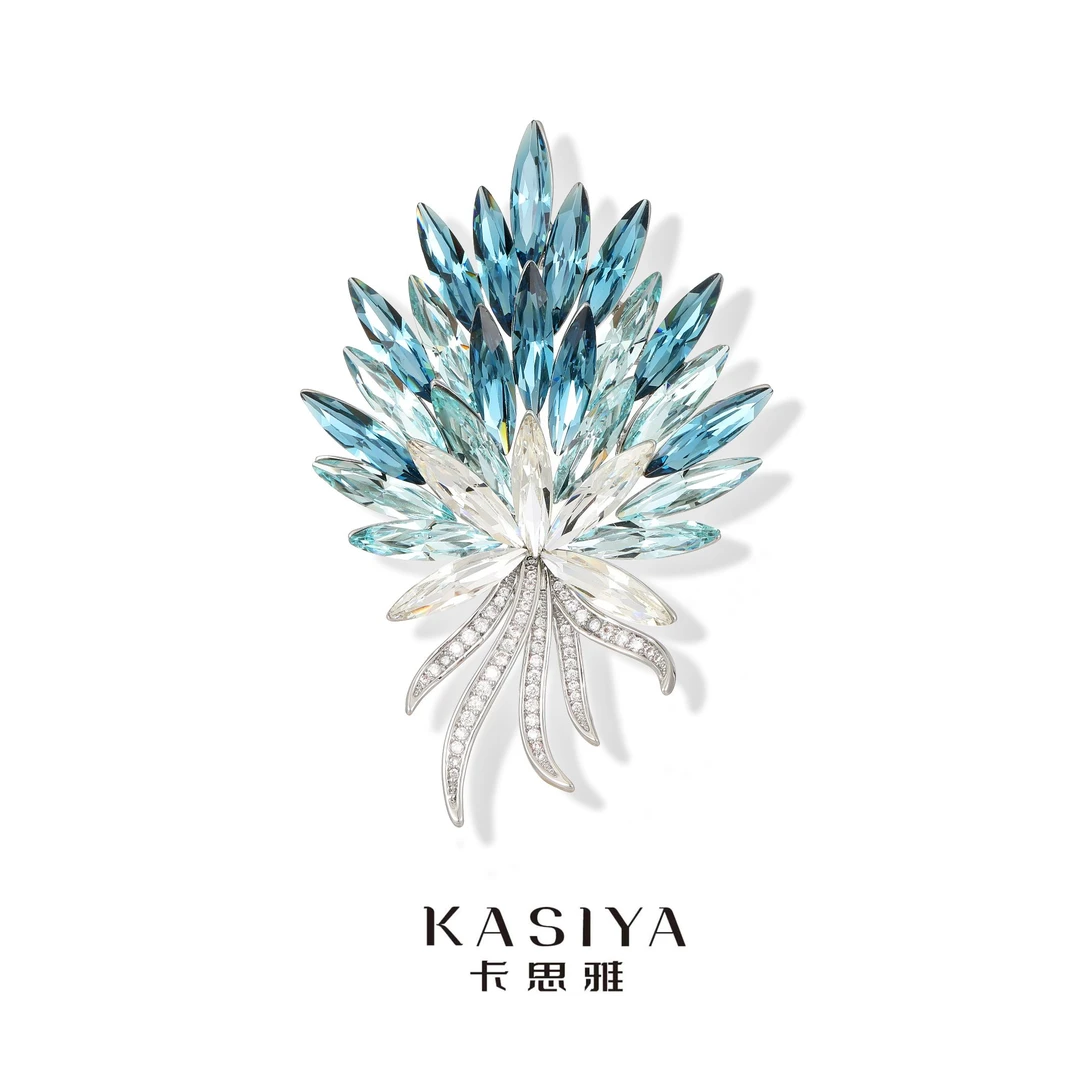 kasiya/卡思雅 铜合金胸针 渐变蓝色施家水晶花束胸针送礼胸花