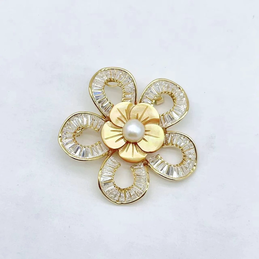 kasiya/卡思雅 铜合金贝壳胸针 秋冬黄贝五瓣花胸针