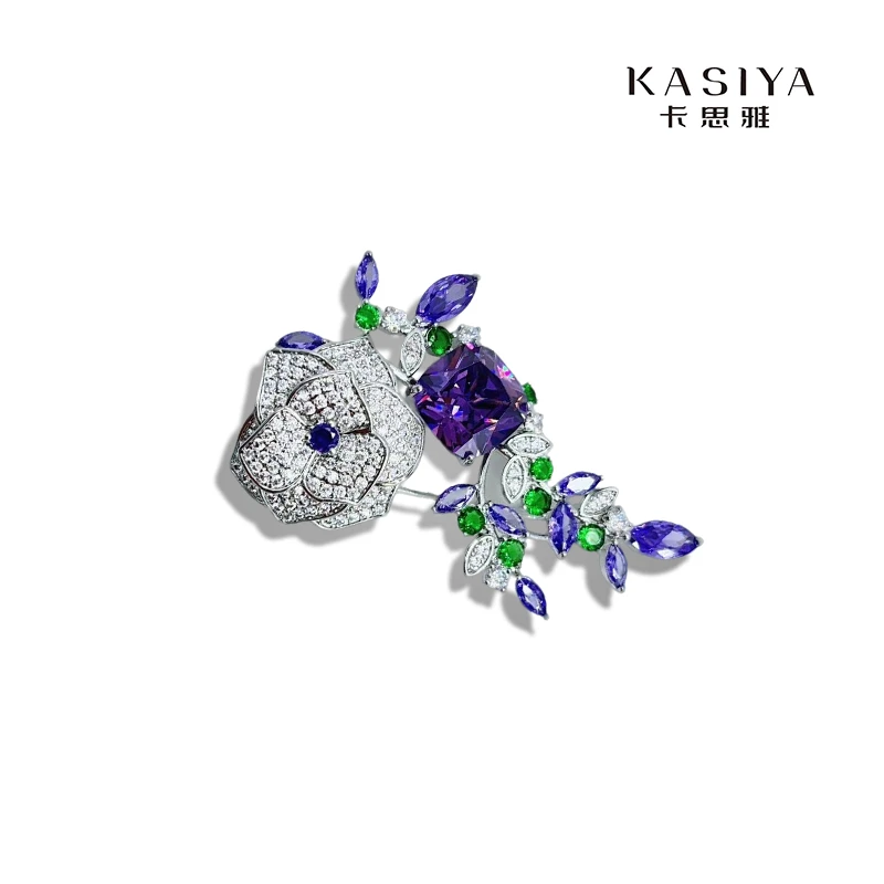 kasiya/卡思雅 铜合金胸针 高档奢华山茶花胸针搭大衣外套