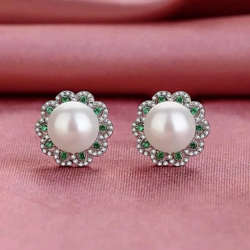 kasiya/卡思雅 铜合金仿珍珠耳饰 时尚百搭绿色圆形耳钉