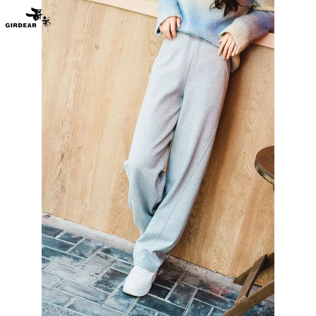 GIRDEAR/哥弟气质女装高腰宽松时尚休闲百搭香蕉加绒卫裤 1100490
