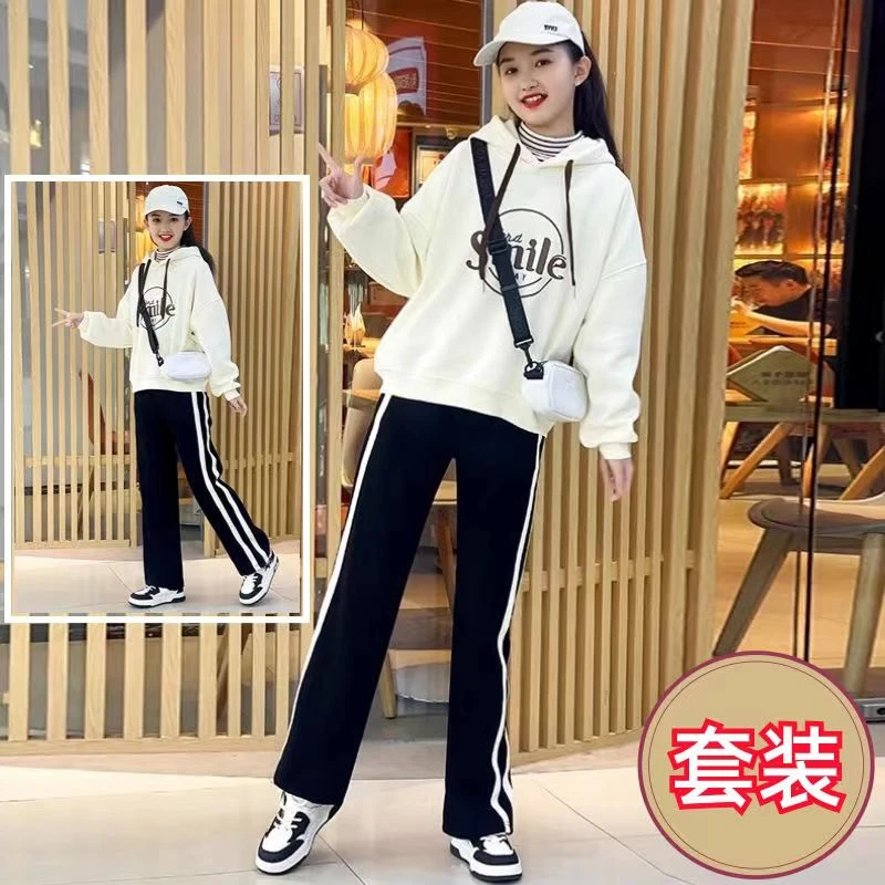 女童春秋季卫衣套装时尚休闲宽松阔腿裤显瘦运动印花洋气学院风