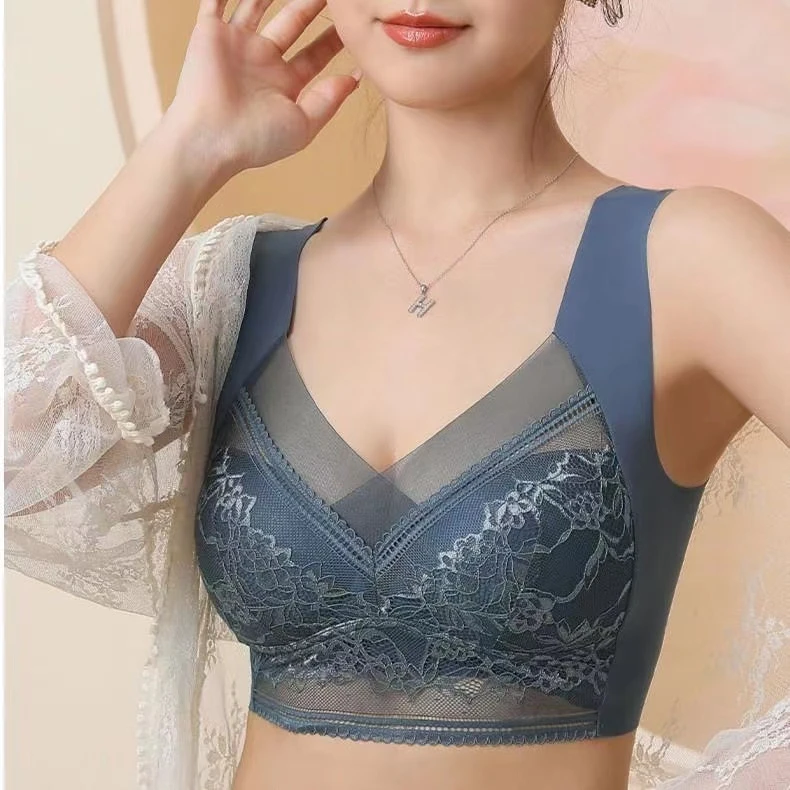 夏季新款蕾丝美背无钢圈一体式固定杯背心轻薄透气防滑不跑杯