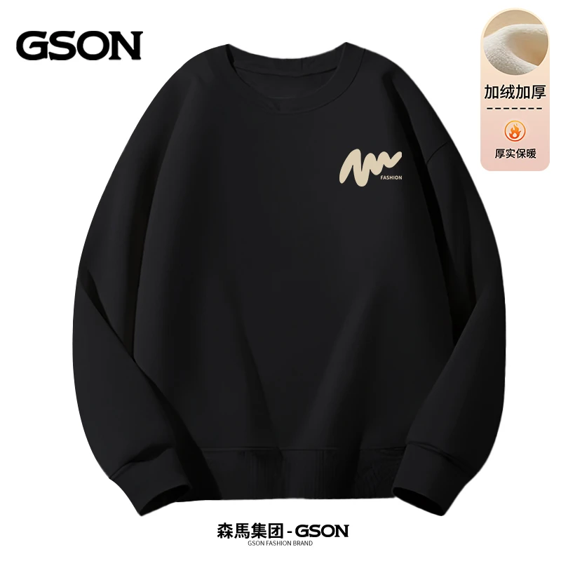 森馬集团旗下GSON2024年秋冬款男女款圆领印花卫衣CZ-胸标波浪