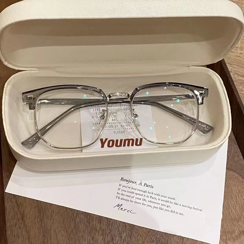 痞帅文艺复古半框眼镜男款近视可配度数防蓝光眼镜女斯文理工男潮