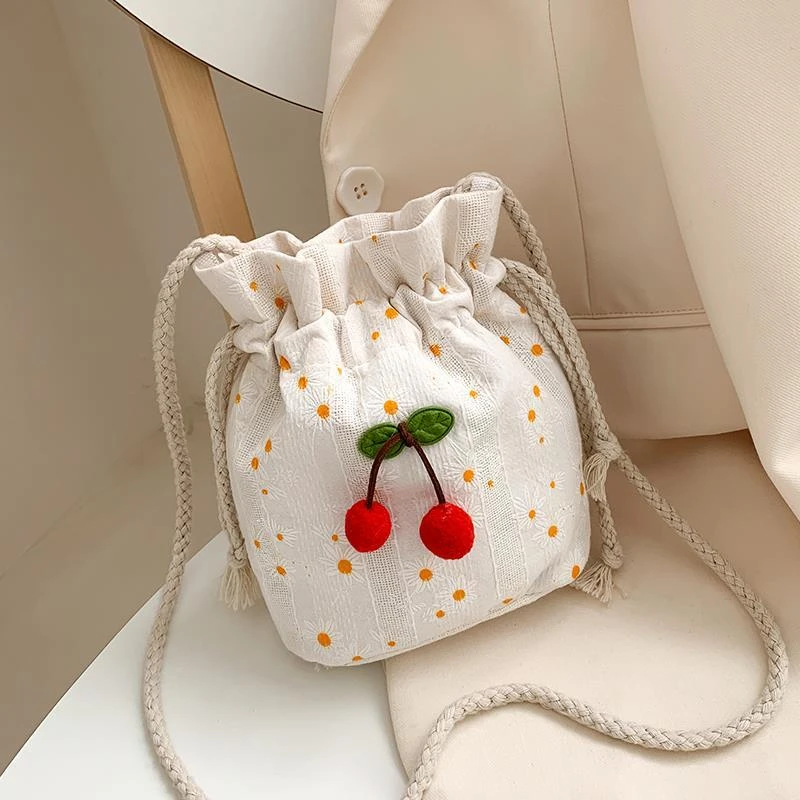 ins网红小包包女2024新款森系少女编织水桶包洋气百搭单肩