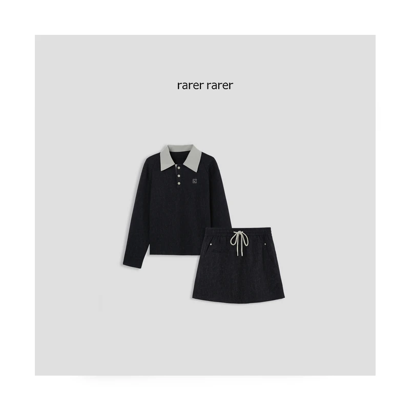 【rarerrarer】灰领口拼接套装黑色2409009