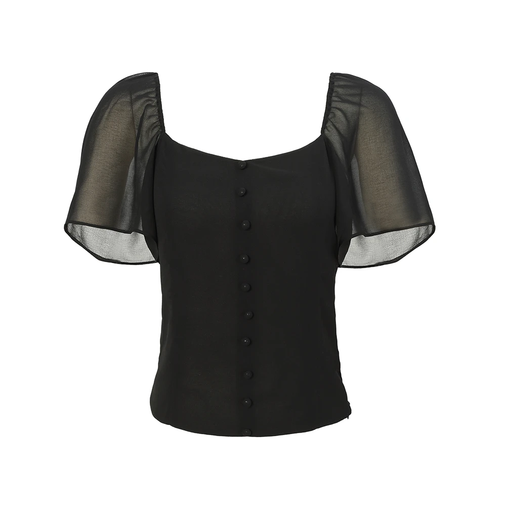 【STYLEONE】“仙女泡泡袖”2301072一字肩纽扣设计复古透气短袖