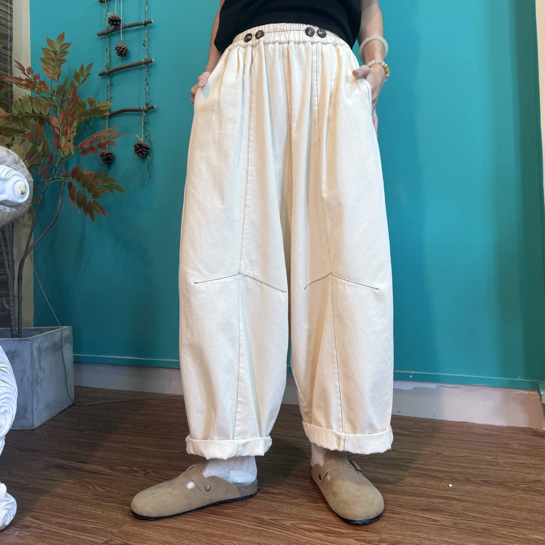 小马达【设计师】明线设计初秋新款时尚百搭阔腿显瘦休闲长裤女A093