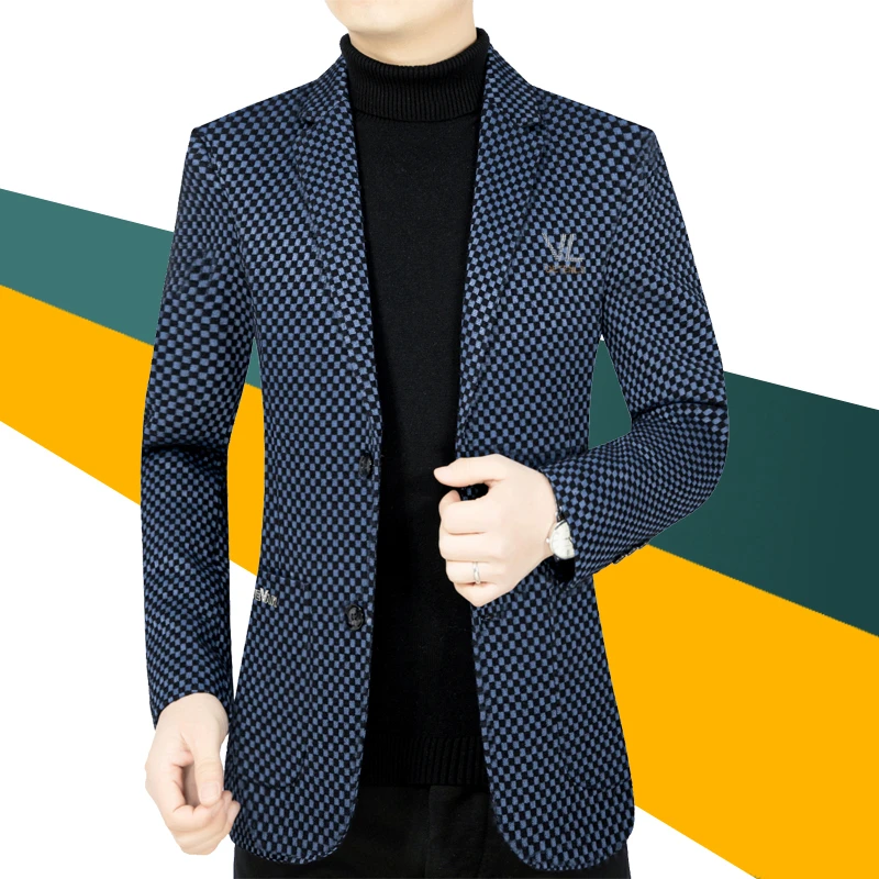 2023新款高档休闲西装男士外套春秋季薄款毛呢小西服上衣男中年款