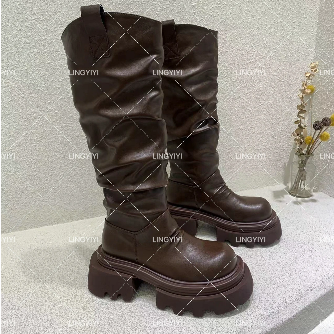 828-11【暗黑长靴】~2024款秋季时尚百搭潮流网红风长筒靴（7公分）