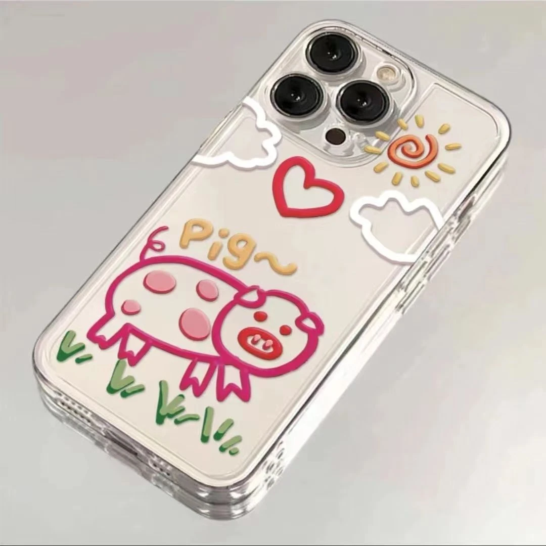 粉猪猪苹果15手机壳iPhone14promax12软壳13XR11女Xs男8Plus7