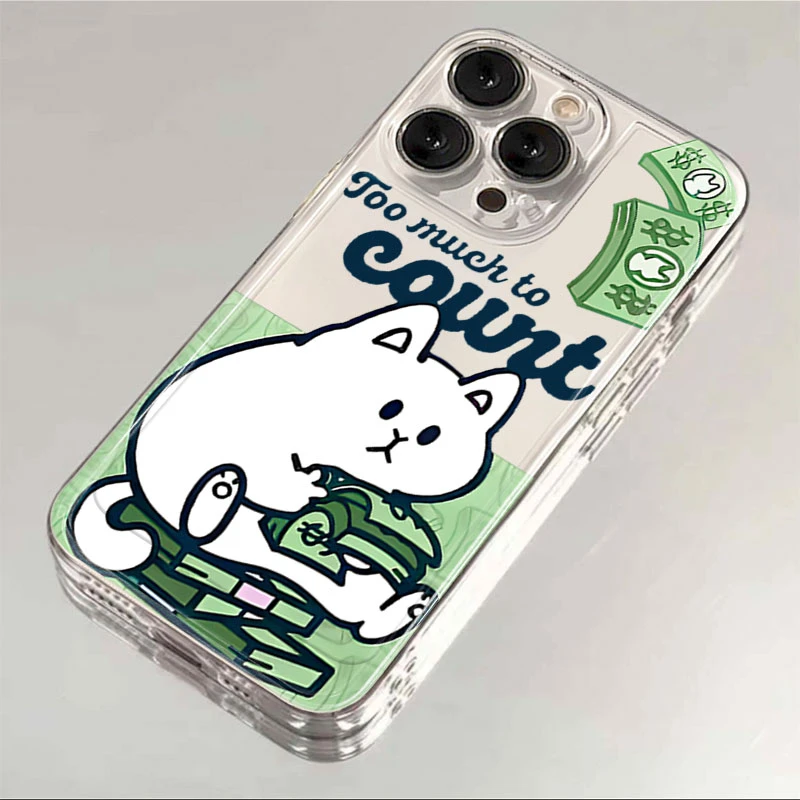财迷小猫绿苹果15手机壳iPhone14promax12软壳13XR11女Xs男8Plus7