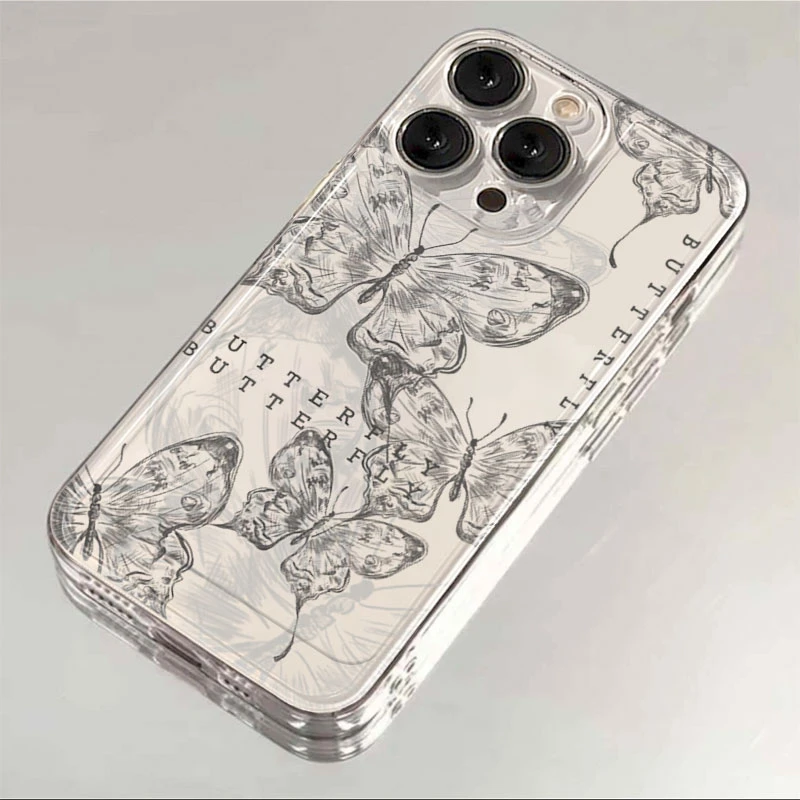 英文蝴蝶苹果15手机壳iPhone14promax12软壳13XR11女Xs男8Plus7