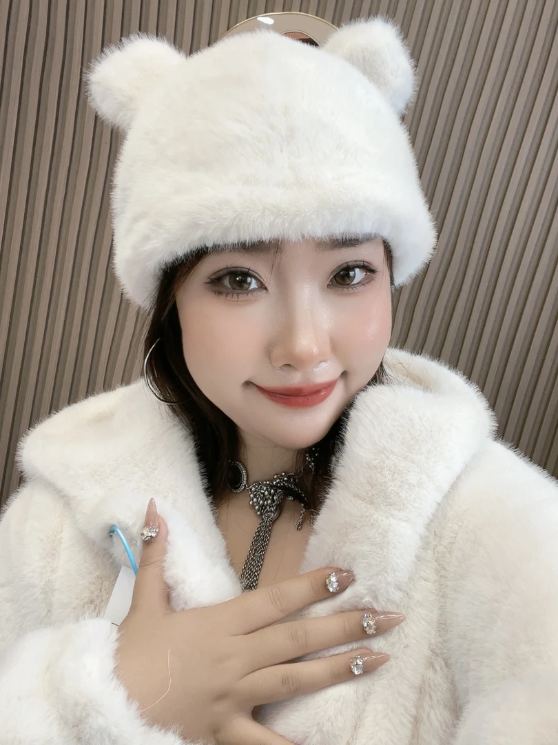 新年可爱风网红小熊耳朵简约时尚保暖可爱百搭秋冬季毛毛帽子