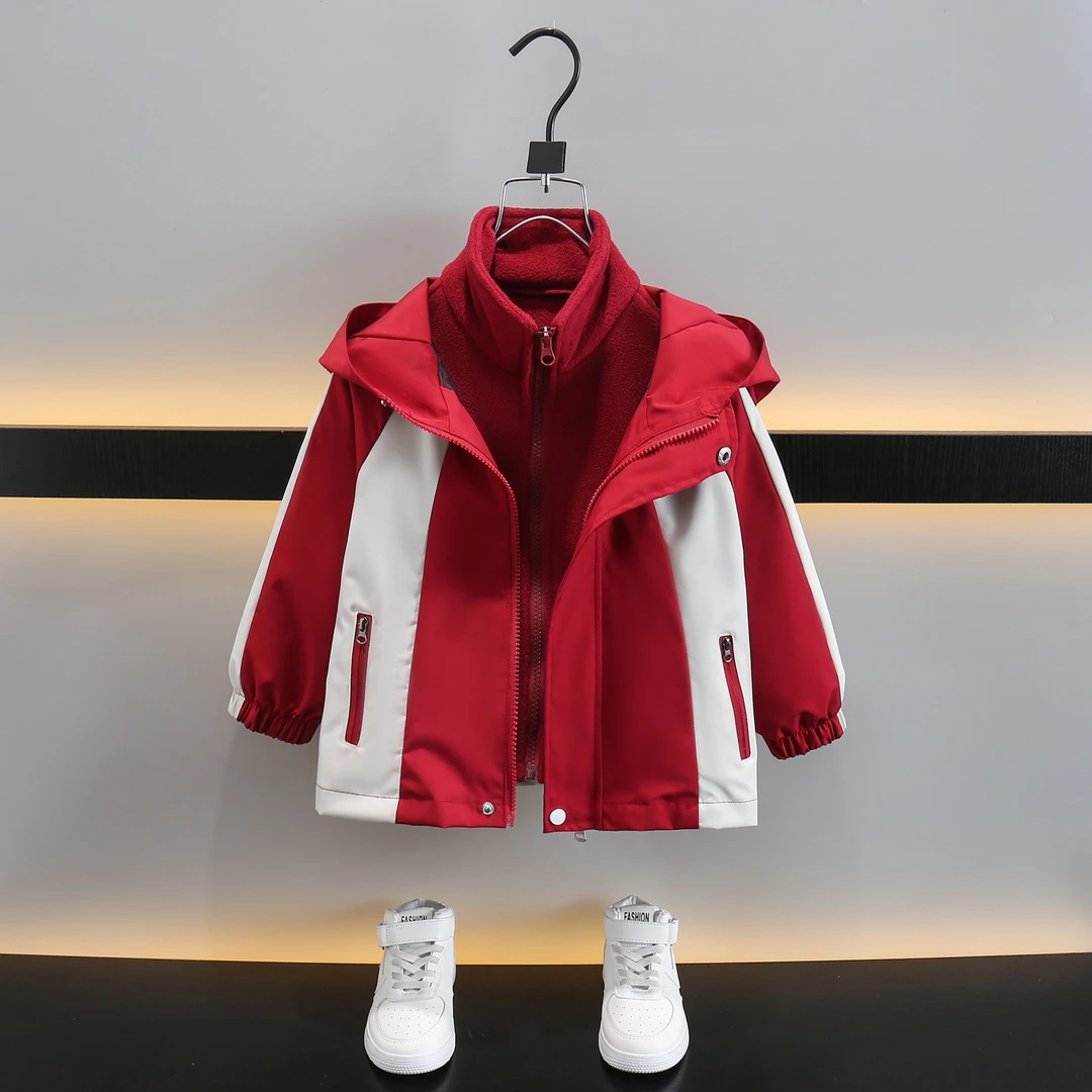男童冲锋衣三合一可拆卸春秋冬儿童夹棉外套宝宝加绒加厚中小童