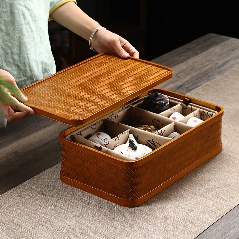 内衬分隔手工编织提篮复古功夫茶家庭生活手工手工竹编制品