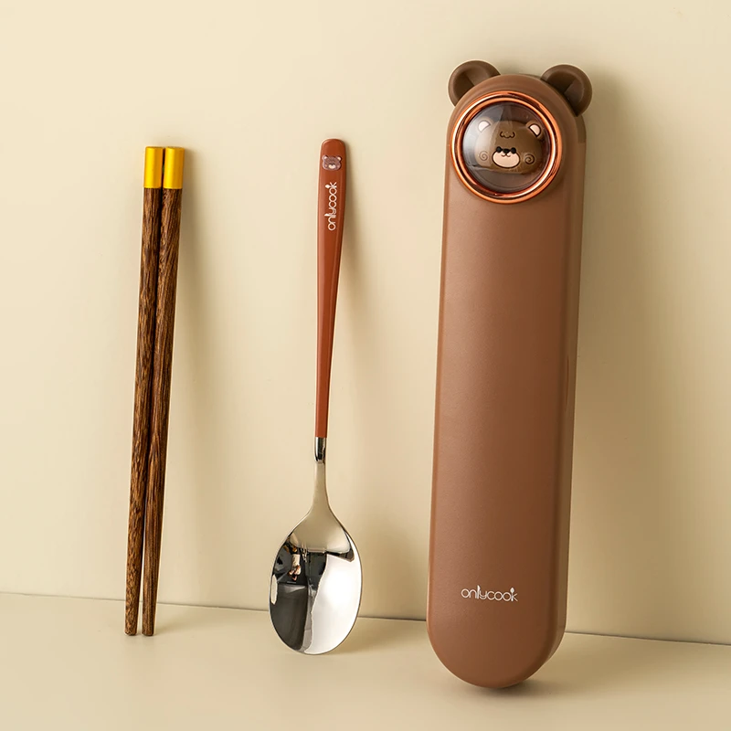 可爱儿童304不锈钢便携式餐具盒小学生筷子勺子套装创意外带筷勺