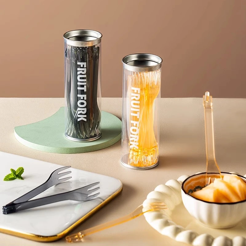 一次性塑料小叉子收纳罐套装家用食品级水果叉水果签果叉食品夹子