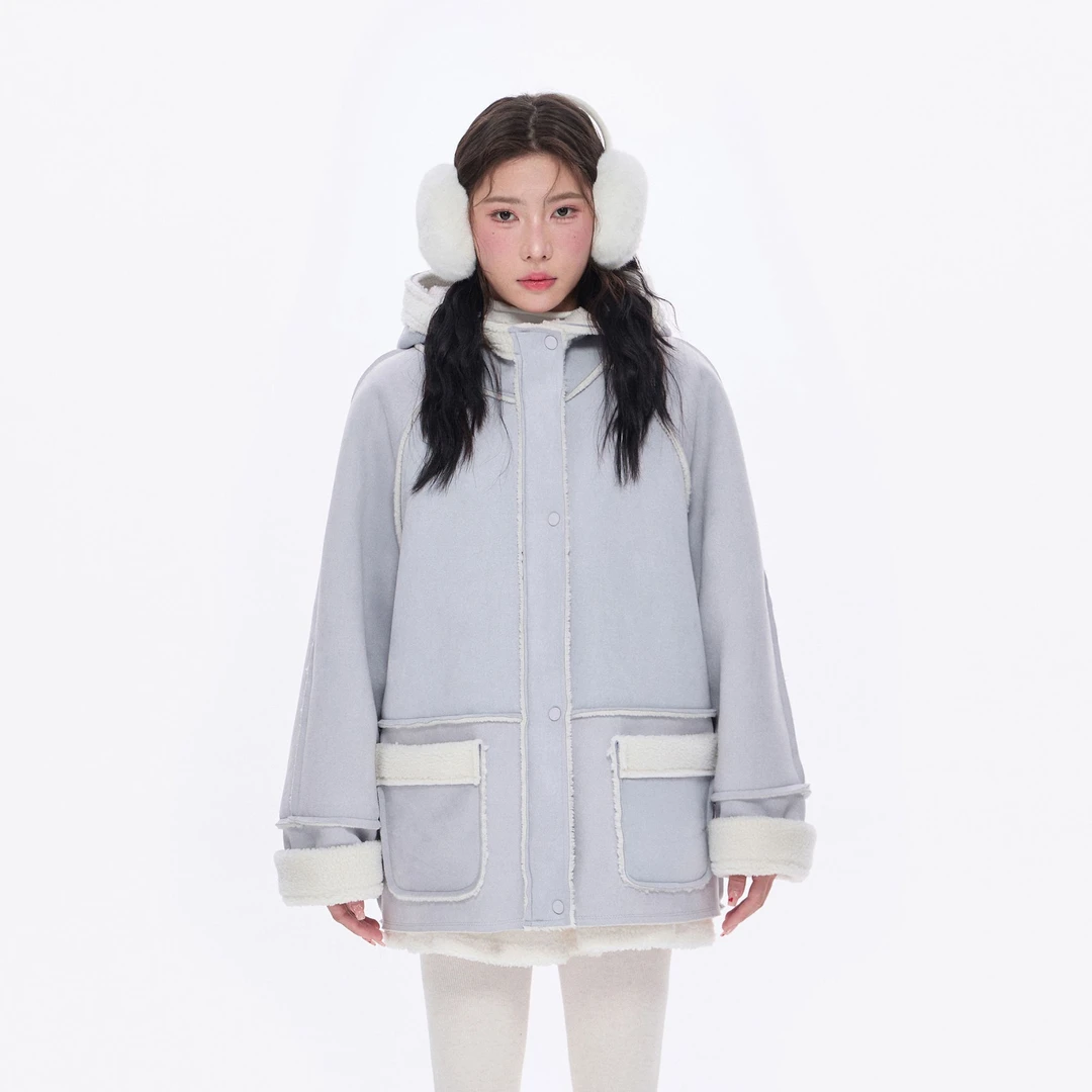 【清清】NCXK-冬季保暖外套加厚软糯羊糕少女麂皮绒百搭连帽WT324