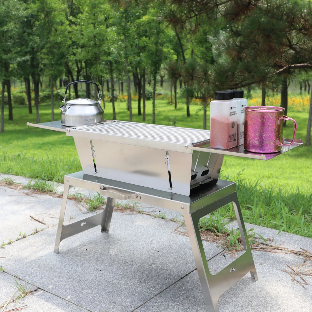 不锈钢烧烤炉公文包烧烤架加厚折叠收纳便携户外露营卡式炉桌一体